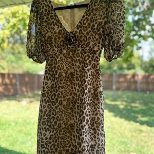 WAYF Leopard Puff Sleeve Mini Dress